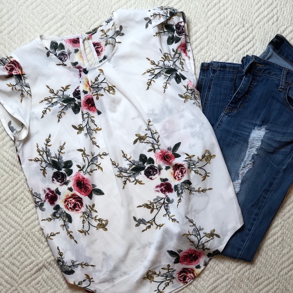 White and floral blouse